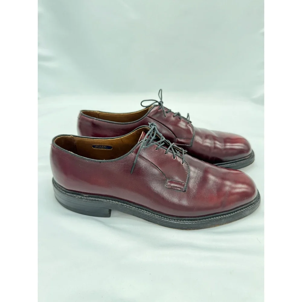 Allen Edmonds‎ Leeds Burgundy Leather Plain Toe Blucher Derby Mens 9.5 B 9548